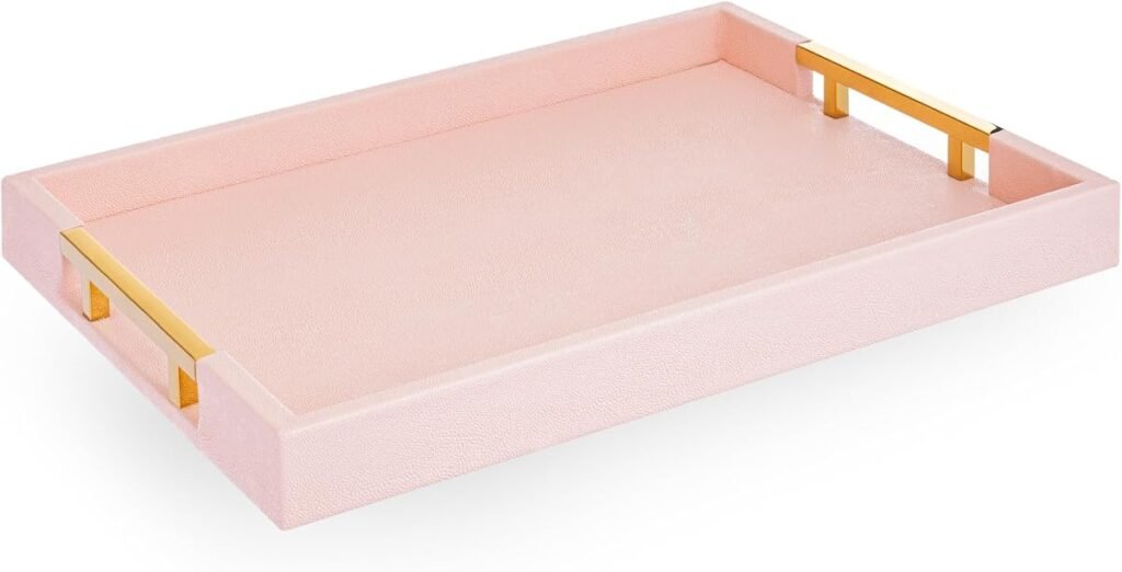 Baby Pink & Gold faux leather serving tray