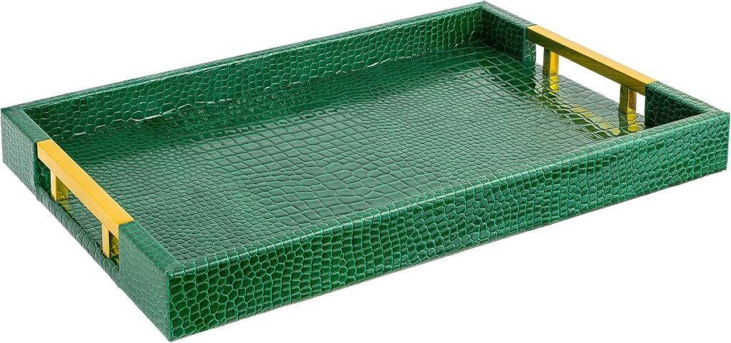Crocodile Green/Gold faux leather serving tray