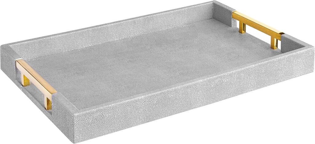 Grey/Gold faux leather serving tray