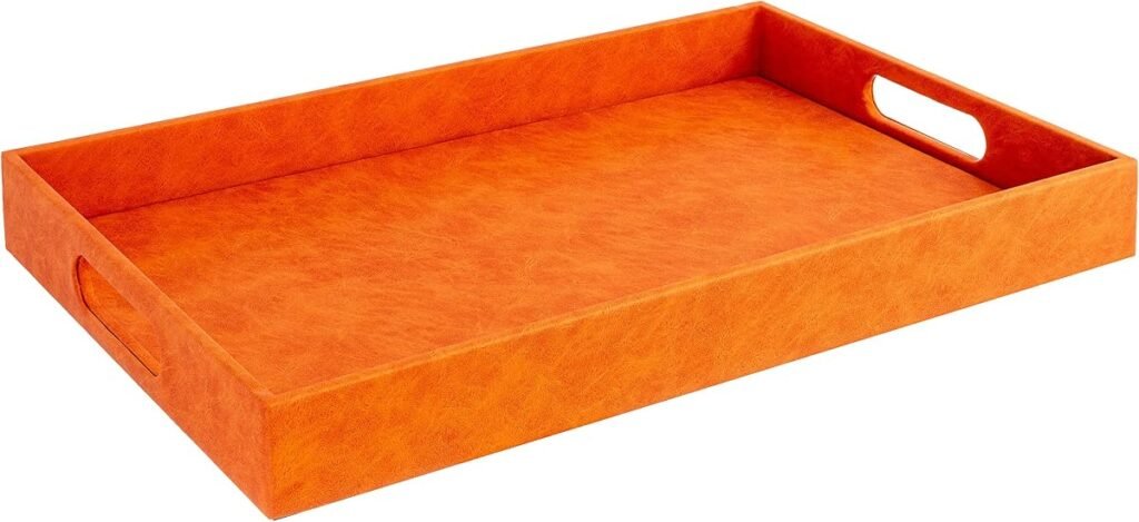 Orange Leather faux leather serving tray