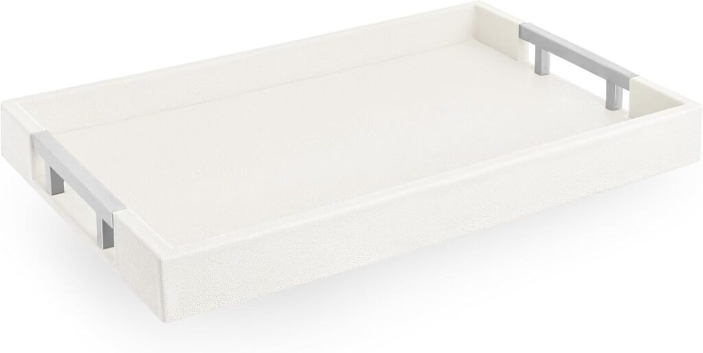 White/Silver faux leather serving tray