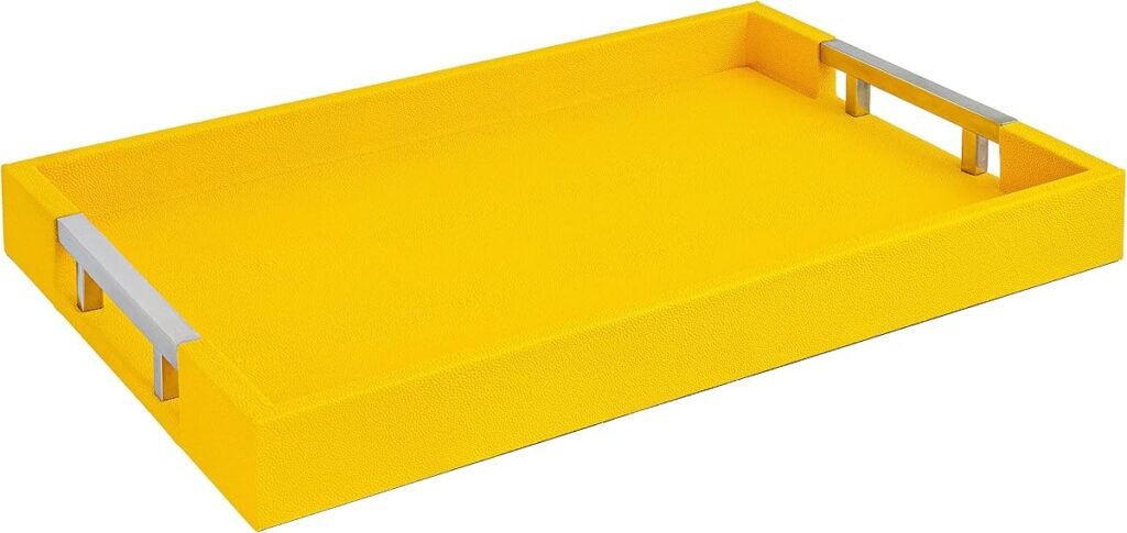 Yellow/Silver faux leather serving tray